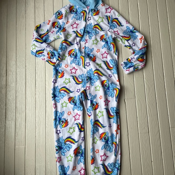 Rainbow Dash My Little Pony 2015 Hasbro Girls One Piece Zipup Pajamas Hoodie Lg - Picture 3 of 15